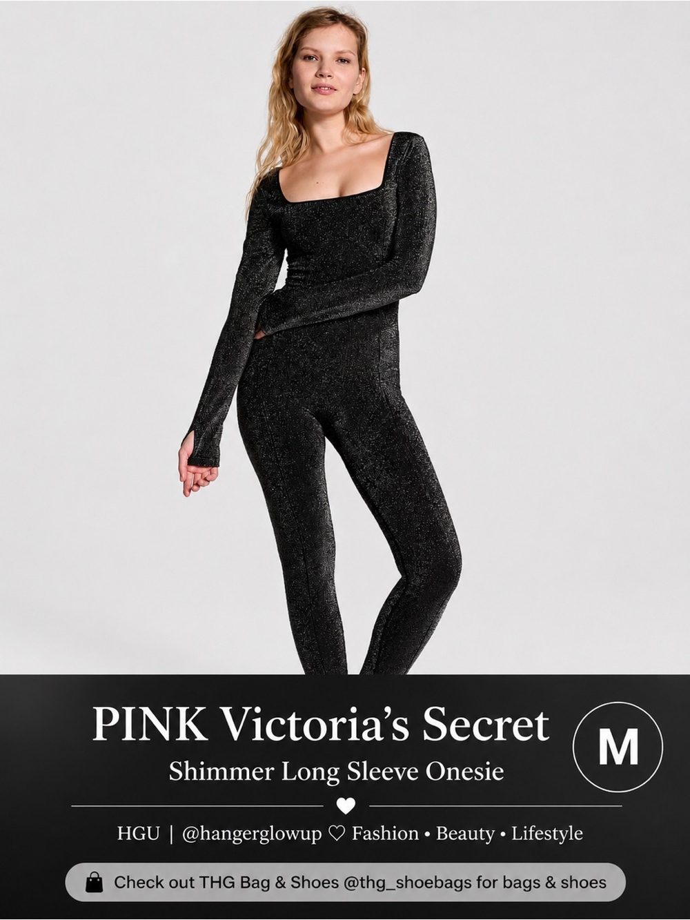 PINK VS Seamless Shimmer Catsuit Unitard Black Metallic M NWT